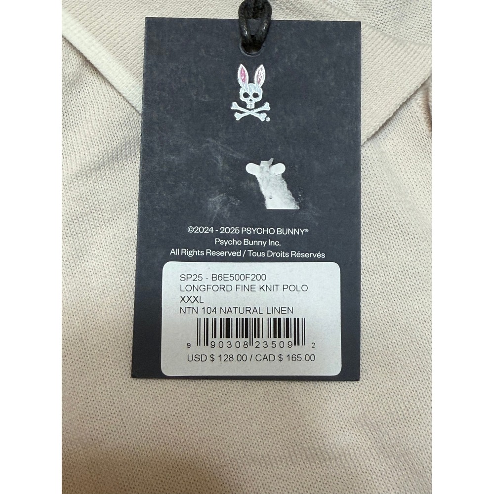 Psycho Bunny Longford Fine Knit SS Polo Natural Linen Cotton Beige Sz 3XL - Picture 7 of 12